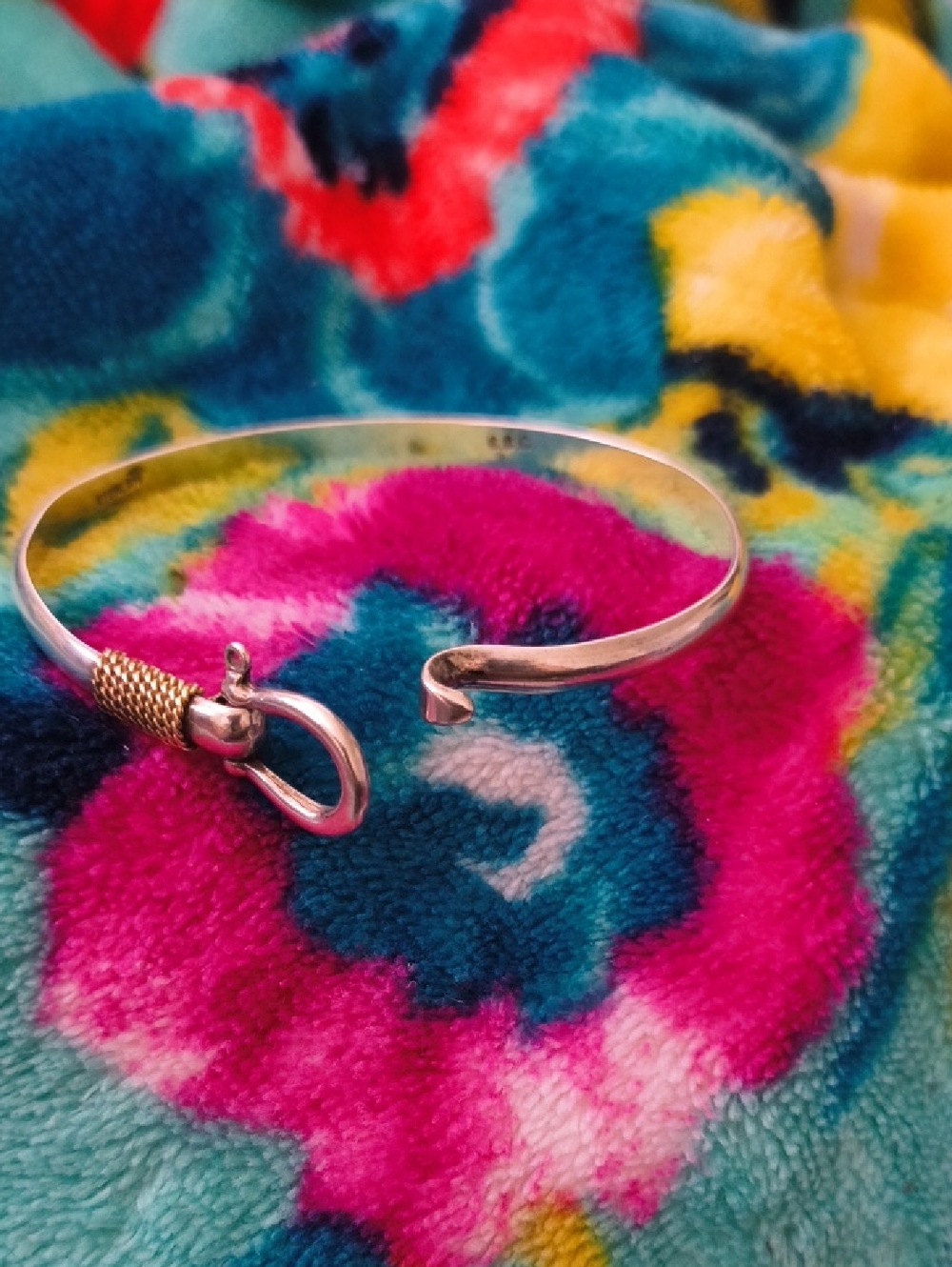 14K & Sterling Silver Shackle Hook Bracelet with a 14K wrap. - Picture 2 of 5